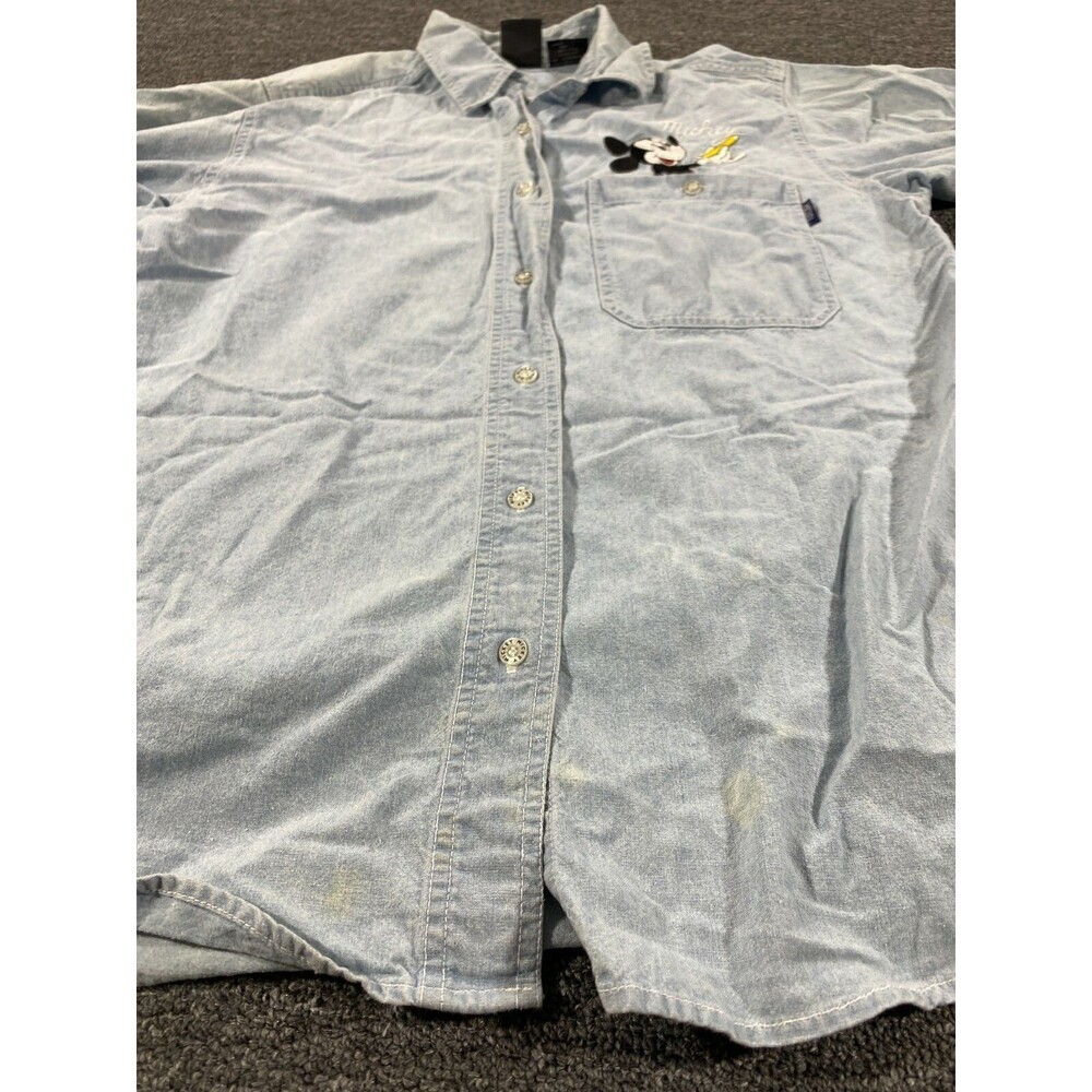 Disney Jerry Leigh Womens Small Blue Denim Button Up Long Sleeve Shirt Mickey - Picture 8 of 12